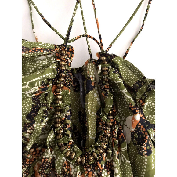 Anthropologie | Women's Green V-Neck Kenzie Parrott Beaded Mini Dress Size XXS - Picture 7 of 12